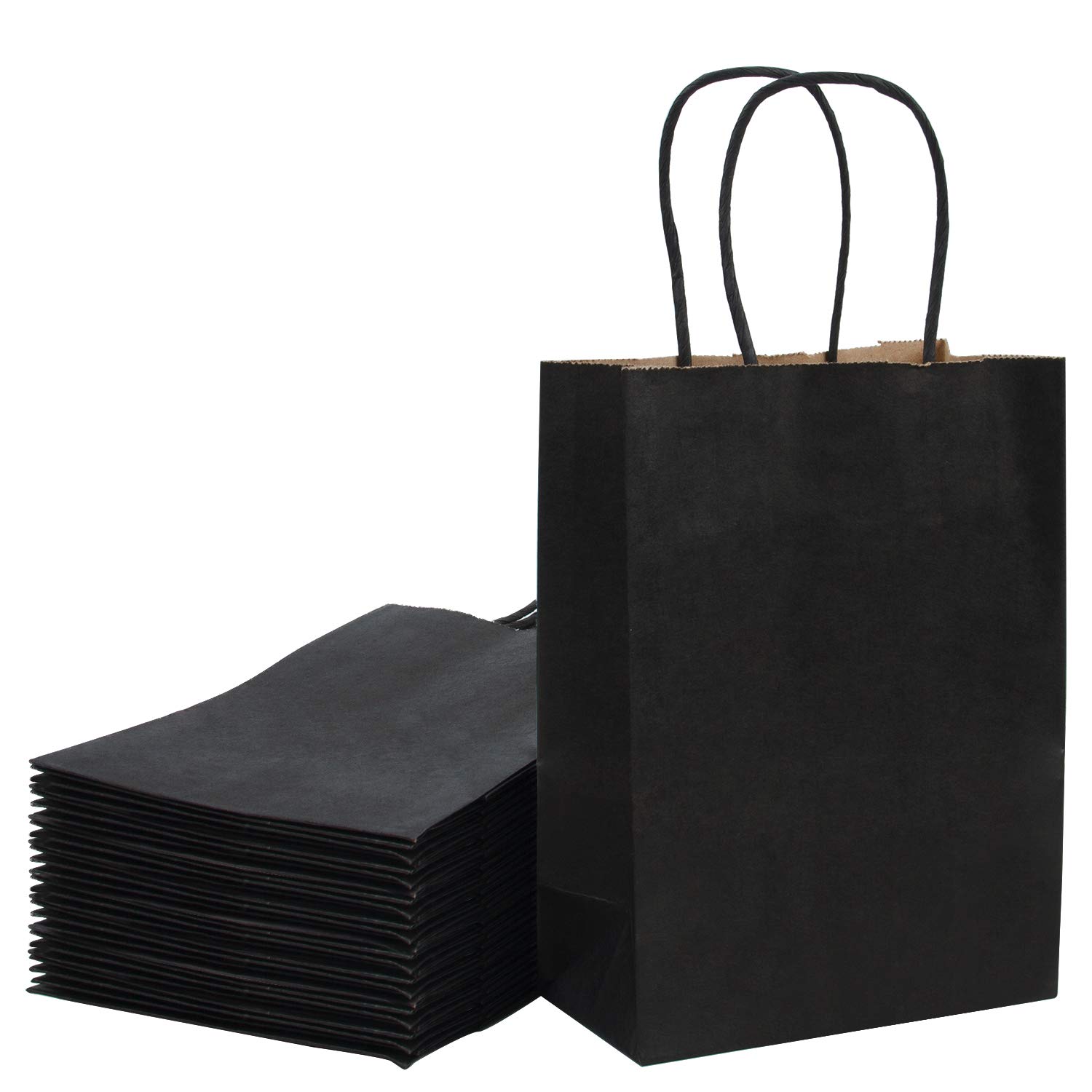 Loveinside 21x11x27 cm Paper Bags Medium Kraft Black Gift Bags Bulk with Handles for Birthday Wedding Party Favors 25pcs/ SET