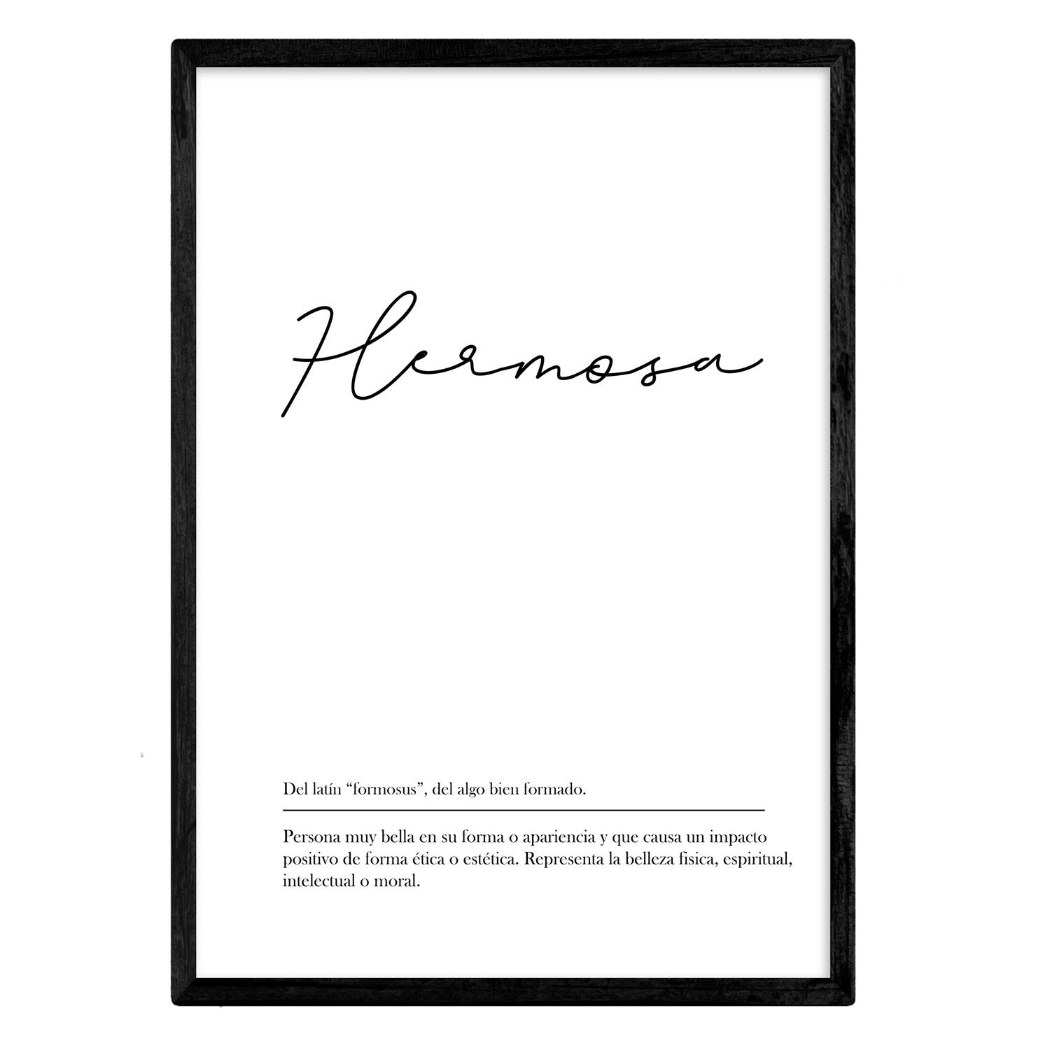 Nacnic Lmina con la definicin de la palabra Hermosa en tamao A3 sin marco con Fondo Blanco nrdico — image 1