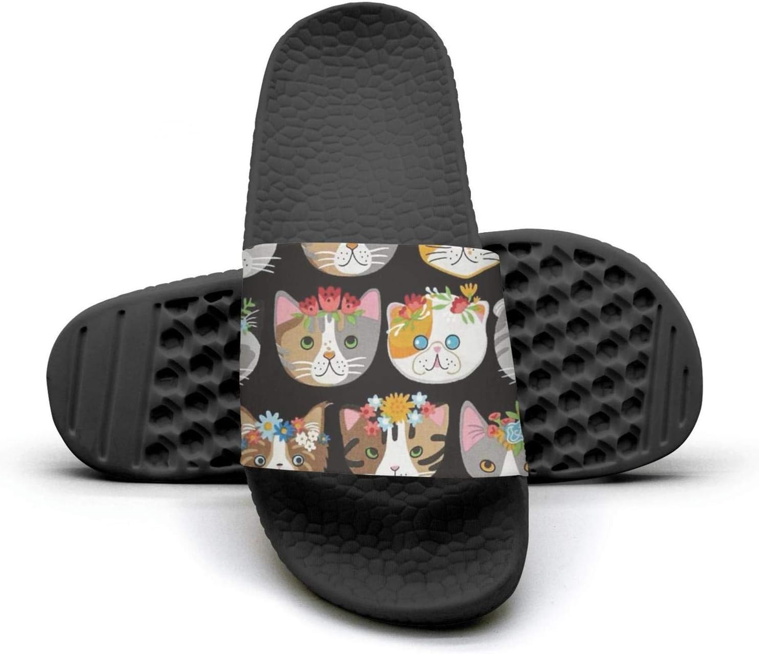 Young women flowers cat face Slip on Beach Sandals and Anti-Slip Shower Slipper Comfort Sandals