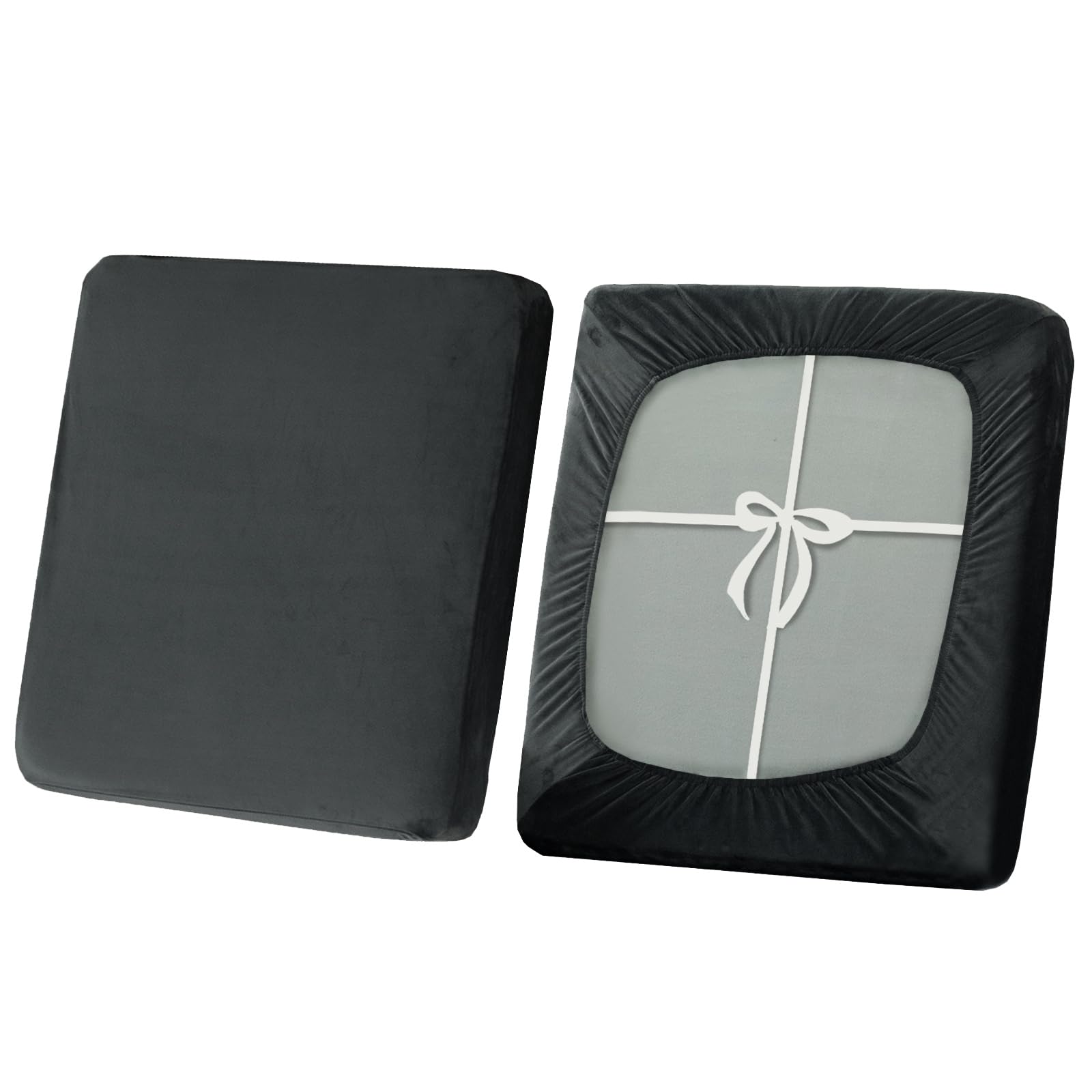 SYLC Stretch Sofa Seat Cushion Covers, Non-slip Sofa Cushion Cover with Ties and Elastic Bands, Velvet Couch Cushion Covers Replacement (Dark gray,2-Seater)