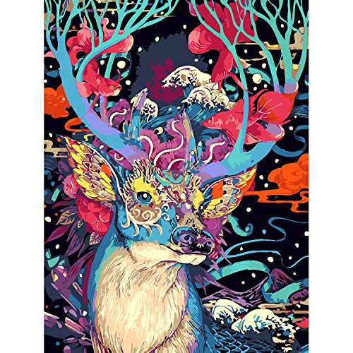 EuTengHao 5D DIY Diamond Painting Twinkle Magic Square Full Drill Diamond Painting Crystal Diamond Embroidery Painting for Living Room Wall Decoration Picture by Xmas Reindeer Deer (30x40CM/12x16inch)