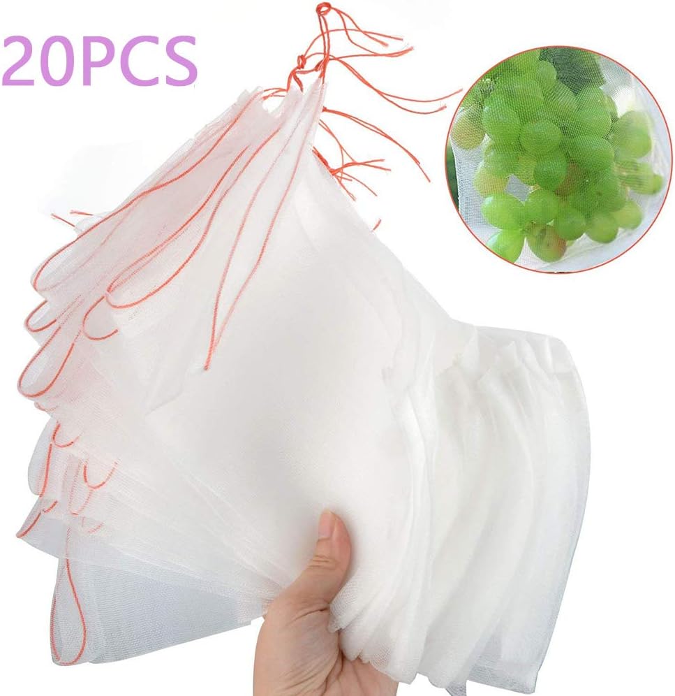 Garden Protect Bag, Seed Plant Fruit Protect Drawstring Net Bag with Drawstring, Against Insect Pest Bird Mosquito Bug Net Barrier Bag (5.9''x9.8'' - 20 pcs)