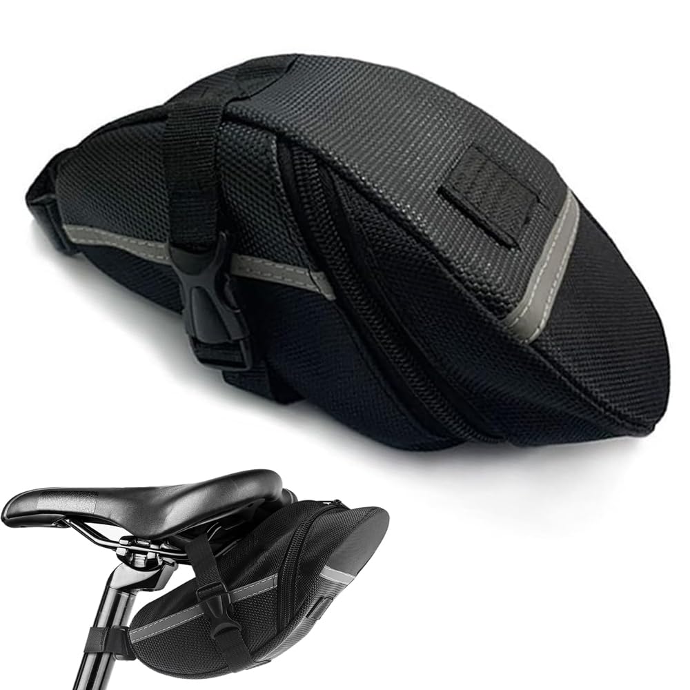 SJDOFU Saddle Bag, Bicycle Saddle Bag, Bicycle Seat Bag, Waterproof Frame Bag, Bicycle Bag, Top Tube Bag, Aero Wedge Pack Bag for Mountain Bikes, Bicycles (Black