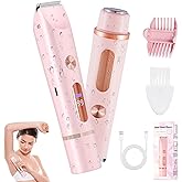 2 in 1 Bikini Trimmer for Women, Dual Head Electric Shaver with LED Display, IPX7 Waterproof Body Pubic Hair Trimmer Rechargeable Womens Electric Razor for Armpit Leg Body Facial (Pink)