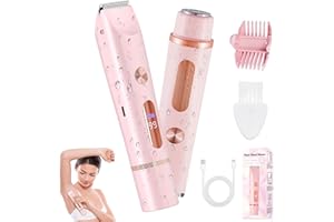DAR DAROUXIAO 2 in 1 Bikini Trimmer for Women, Dual Head Electric Shaver with LED Display, IPX7 Waterproof Body Pubic Hair Trimmer Rechargeable Womens Electric Razor for Armpit Leg Body Facial (Pink)
