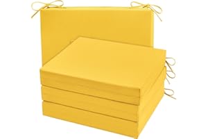 Cozyide Outdoor Chair Cushions, Waterproof Patio Seat Cushions with Adjustable Straps, Square Corner Patio Chair Cushions for Garden, Yellow, 18.5x16x3 Inch (Pack of 4)