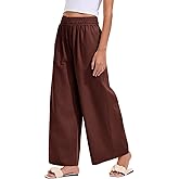 Les umes Womens Linen Wide Leg Pants High Waist Ankle Length Trousers Elastic Waist Loose Fit Casual with Pockets Summer