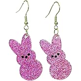 Pingyongchang Colorful Easter Rabbit Egg Flower Glitter Earrings Cute Funny Bunny Acrylic Dangle Drop Earrings for Women Easter Holiday Party Jewelry Gifts