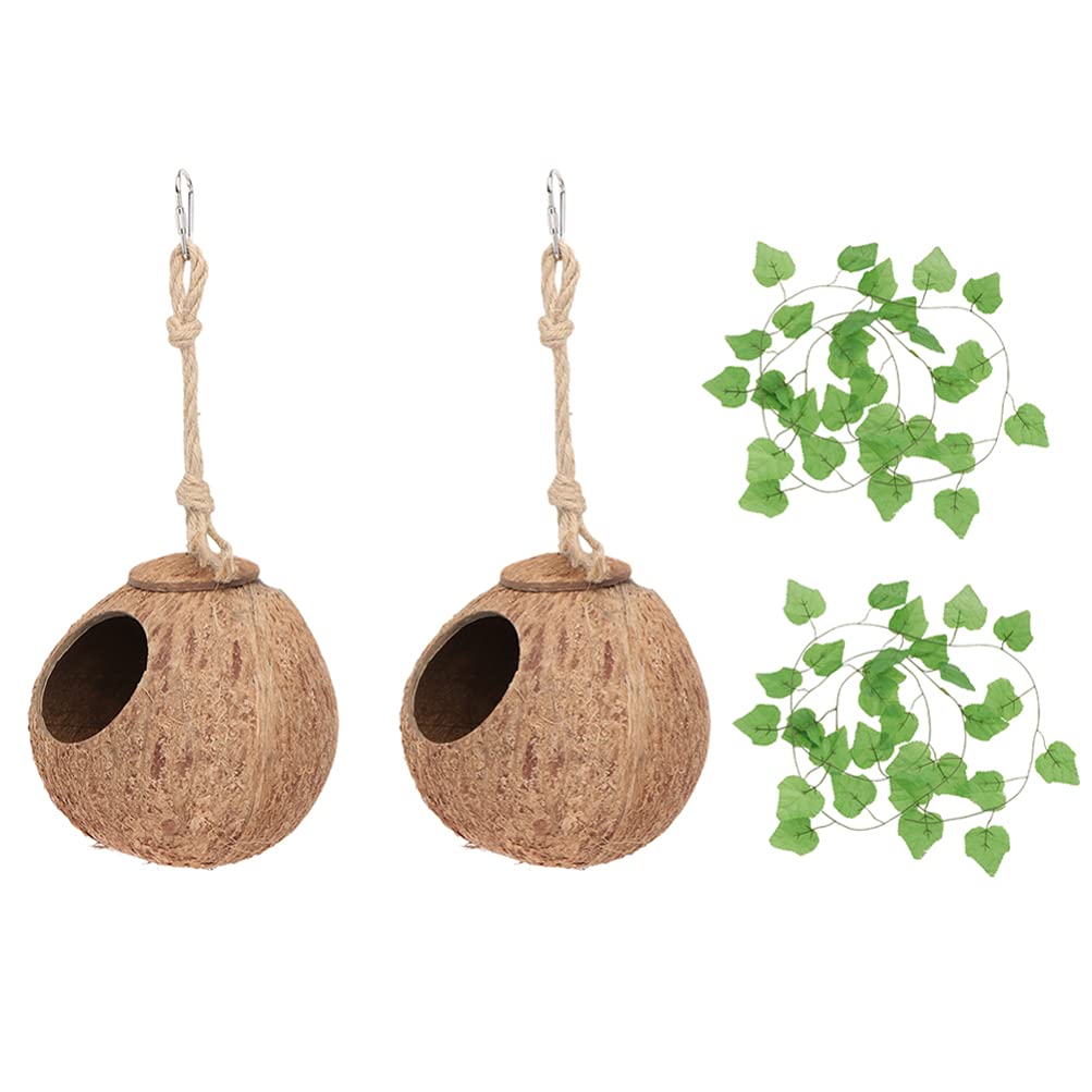 4pcs Shell Reptile House with Vines Hanging Reptile Hide Cave Lizard Spider House Nesting Hideout Husk Hut for Leopard Turtle Gecko Small Animal