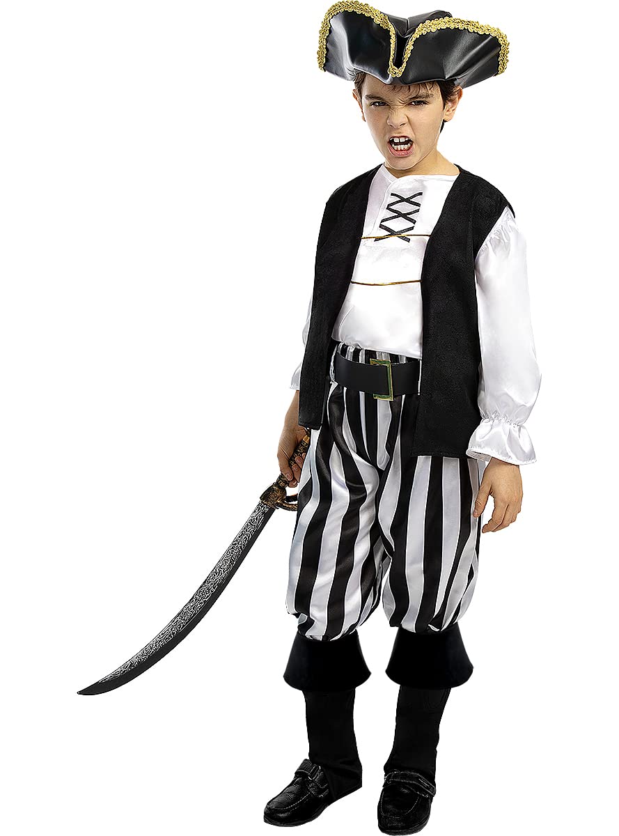 Funidelia | Striped Pirate Costume - Black and White for boy Corsair, Buccaneer - Costumes for kids, accessory fancy dress & props for Halloween, carnival & parties - Size 3-4 years - White