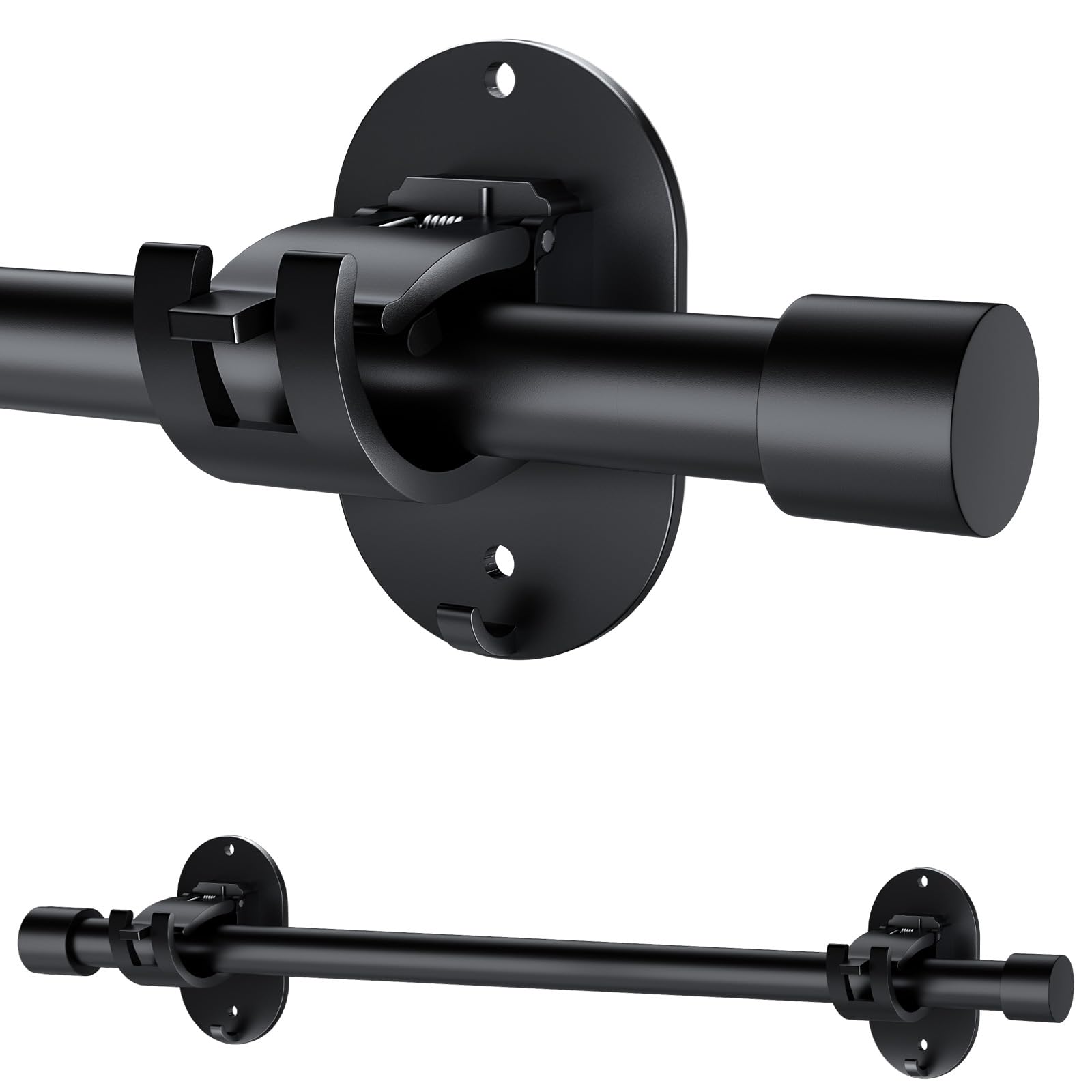 Photo 1 of Curtain Rods for Windows No Drilling 30 to 90 Inch, 5/8 Inch Splicing Drapery Rods, No drill Curtain Rod Set with 3M Self Adhesive Curtain Rod Brackets for Indoor/Outdoor, Kitchen, Black, 30"-90"