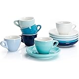 Sweese 401.003 Porcelain Espresso Cups with Saucers - 2 Ounce - Set of 6, Cool Assorted Colors