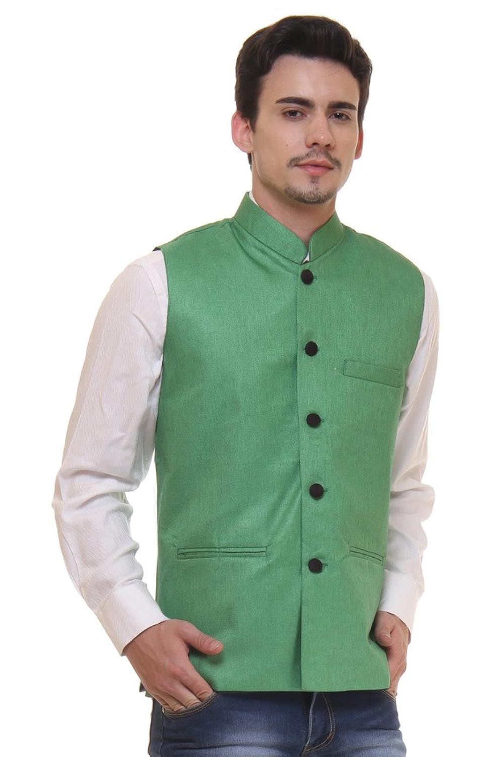 routeen green casual partywear ethnic nehru jackets for men