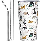 Yobvec Cat Tumbler with Lid and Straw, 20 Oz Stainless Steel Cups Insulated Water Bottle Coffee Mug Gifts for Cat Lover