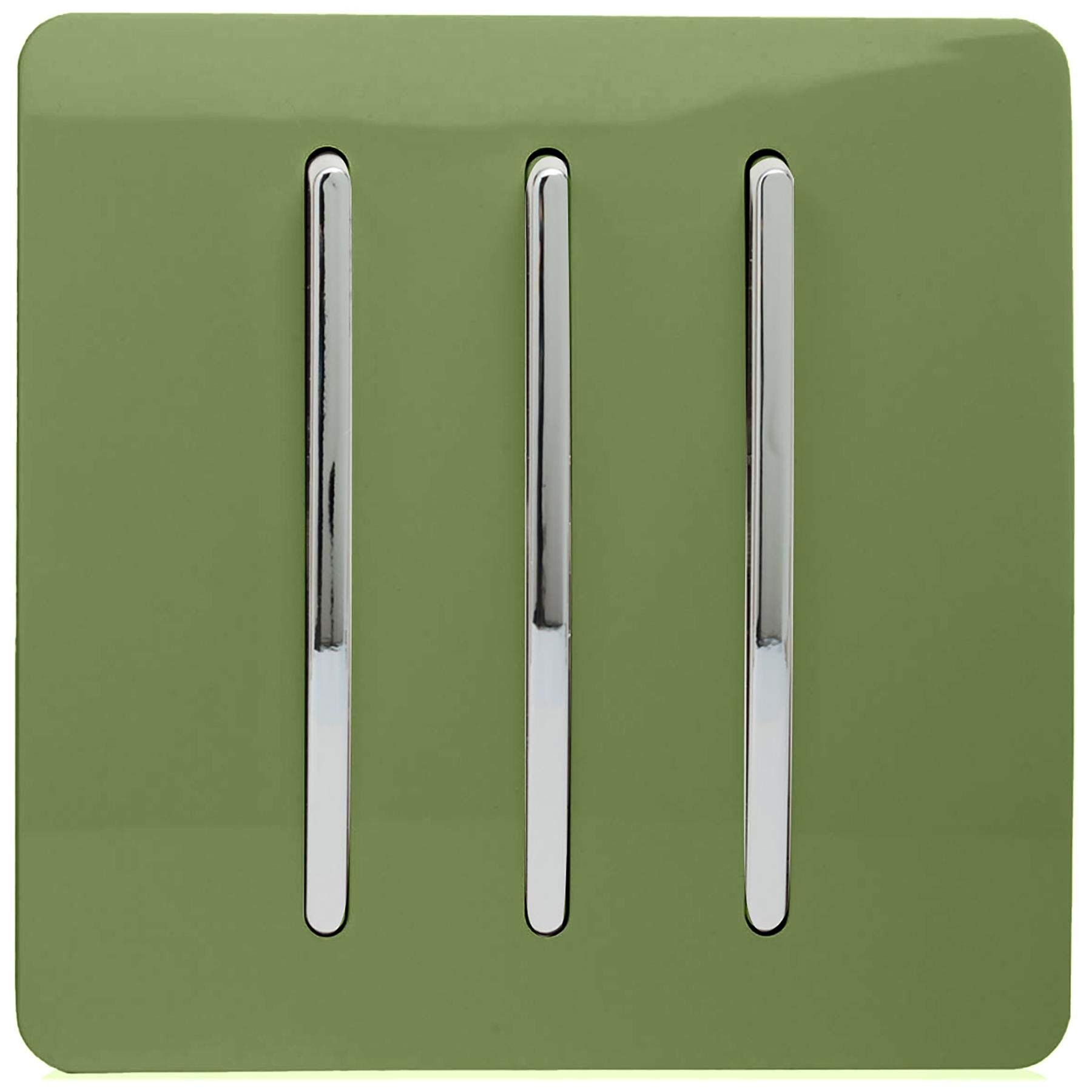 Trendi 3 Gang 2 way 240V Screwless Raised Front Plate Plastic Artistic Modern Glossy 10 Amp Chrome Rocker Triple Electrical Wall Light Switch Moss Green - ART-SS6MG