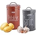 HAZEL Galvanized Metal Onion Potato Storage Container For Kitchen (Red & Grey, Garlic & Potato), 1.2 Kilograms