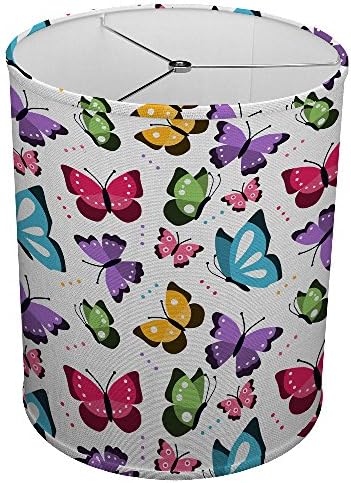 Hardback Linen Drum Cylinder Lamp Shade 8" x 8" x11" Spider Construction [ Flying Butterflies Colorful ]