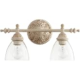 Quorum 5257-2-70 18" 2-Light Vanity | Persian White | Seeded Glass | 200W Combined Max; Medium Base Sockets; Damp Rated; Steel &amp; Glass Construction; 7" Extension; 6" Backplate; 5.5" Shades