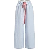 Verdusa Women's Lace Striped Pants Causal Workout Straight Leg Loose Trousers