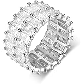 MDFUN 2 Rows Baguette Ring Eternity Bands Emerald Cut Cubic Zirconia Ring 18K White Gold/Yellow Gold Plated CZ Wedding Rings for Women Size 5-10