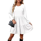 Women's Casual Long Sleeve Midi Dress Ruffle Flowy Pleated Tiered Swing A-Line Crewneck Vintage 2025 Fall Winter Dresses