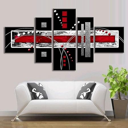 Egbert 5 Pcs Abstrait Mur Art Rouge Noir Gris Moderne Toile Imprimer Peintures Décorations Maison