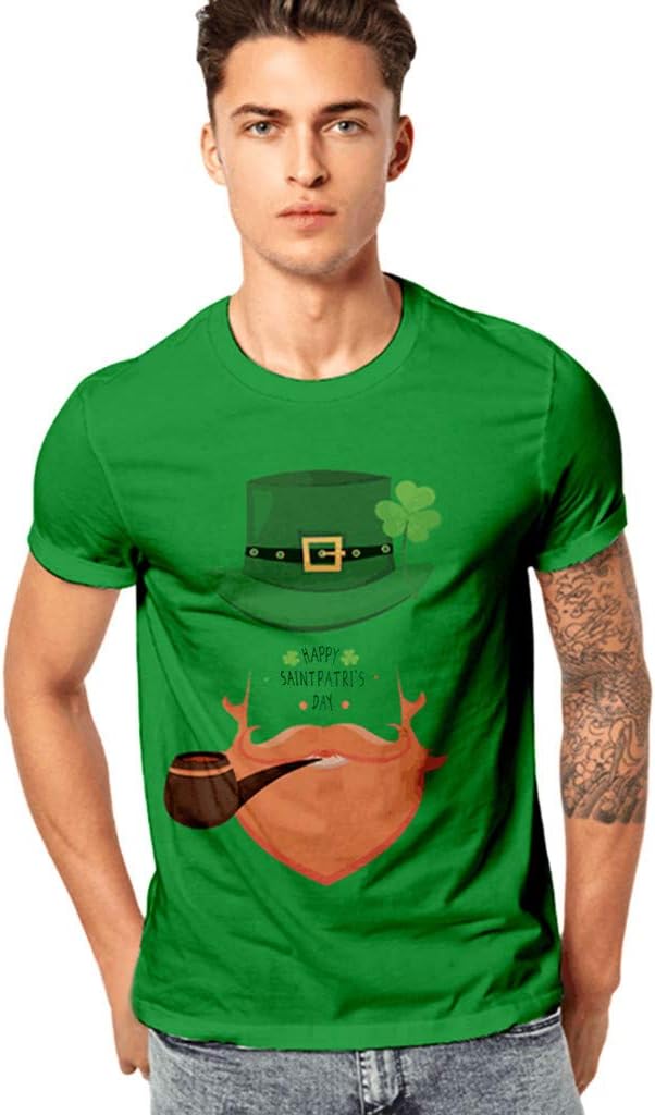 Morecome Mens 3D Print Casual St. Patrick's Day Short-Sleeved Shirt Top Slim fit Polo T Shirt