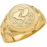 Astrology Jewelry Solid 14k Yellow Gold Pisces Zodiac Sign Band Nugget Men's Ring