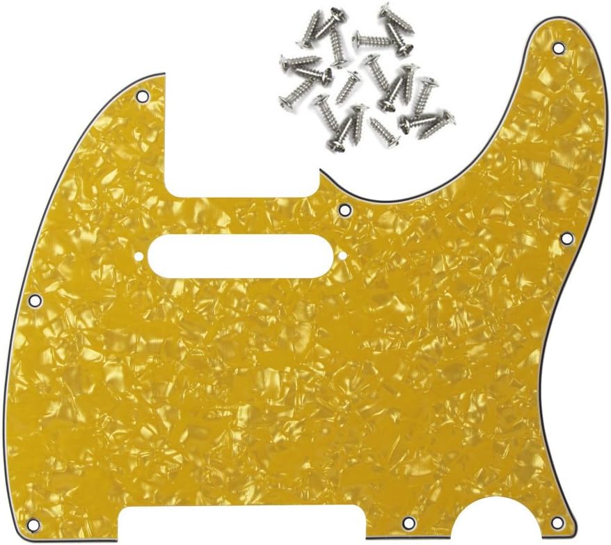 IKN 8 Hole Tele Pickguard w/Screws Fit USA/MX Standard Telecaster Pickguard Replacement, 4Ply Golden Pearl