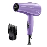 Hot Beauty 1875 Ceramic Hair Dryer, Powerful Fast Drying, Multi-Setting with Comb Attachment, Additional Detangler Included, Slide Bar Switch, Compact for Home & Travel (Purple)