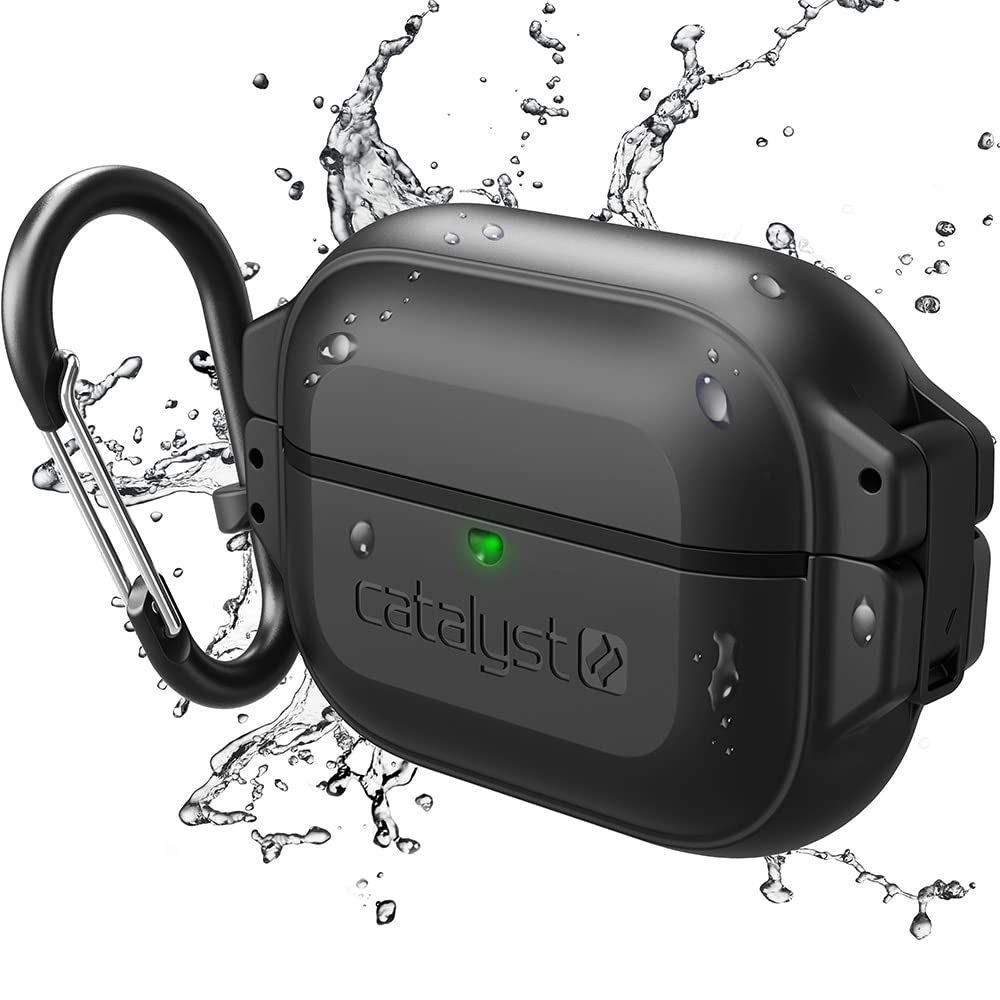 Catalyst 330ft Waterproof Total Protection Case for AirPods Pro(1st & 2nd Gen) Secure Locking System, Full-Body Protective Rugged case 20 feet Shockproof, with Premium Carabiner, USB-C - Stealth Black