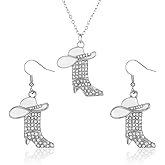 Motthjcw 2 Pcs Cowgirl Jewelry for Women, Cowgirl Accessories for Women, Sparkly Rhinestone Cowboy Necklace and Cowboy Earrings Western, Chic Enamel Hat Boot Charm Western Jewelry (White)