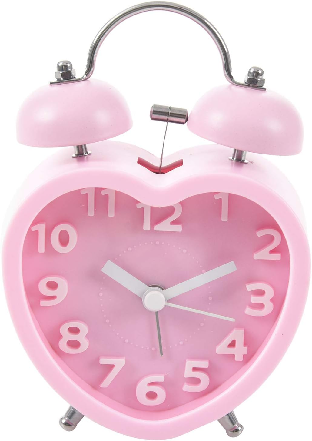 Summerwindy Cute Small Double-Bell Night Light Children Quartz Alarm Clock Heart (Pink)