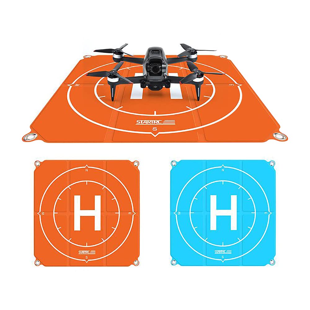 Hsthe Sea Square Drone Landing Pad, Universal Waterproof Foldable Drone Helipad 50Cm/19.69In, for Air 2S/FPV/Mavic Mini 2/Mavic Air 2 (Double-sided, Blue+Orange)