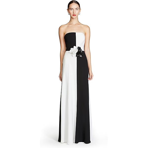 Amazon.com: HALSTON Cassia Crepe Color Block Gown Black/Ivory