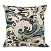 HGOD DESIGNS Japanese Pillow Covers,Decorative Throw Pillow Traditional Oriental with Ocean Waves Foam Splashes Pillow Cases Cotton Linen Square Cushion Covers for Home Sofa Couch 18x18 inch Darkcyan