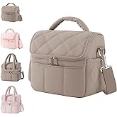 Insulated Lunch Bag Lunch Box for Women,Double Deck Leakproof Cooler Tote with Adjustable Shoulder Strap,Quilted Puffer Design & Durable,Large Reusable Thermal Meal Prep Bag for Work, Picnic, Travel
