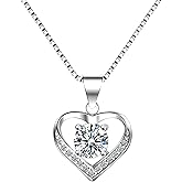 DRTMLY Heart Necklace for Women, 925 Silver Love Heart Pendant Necklace with Cubic Zirconia, Birthday Gift for Wife, Anniversary Present for Wife, Women, Jewelry Gifts for Girlfriend, Mom