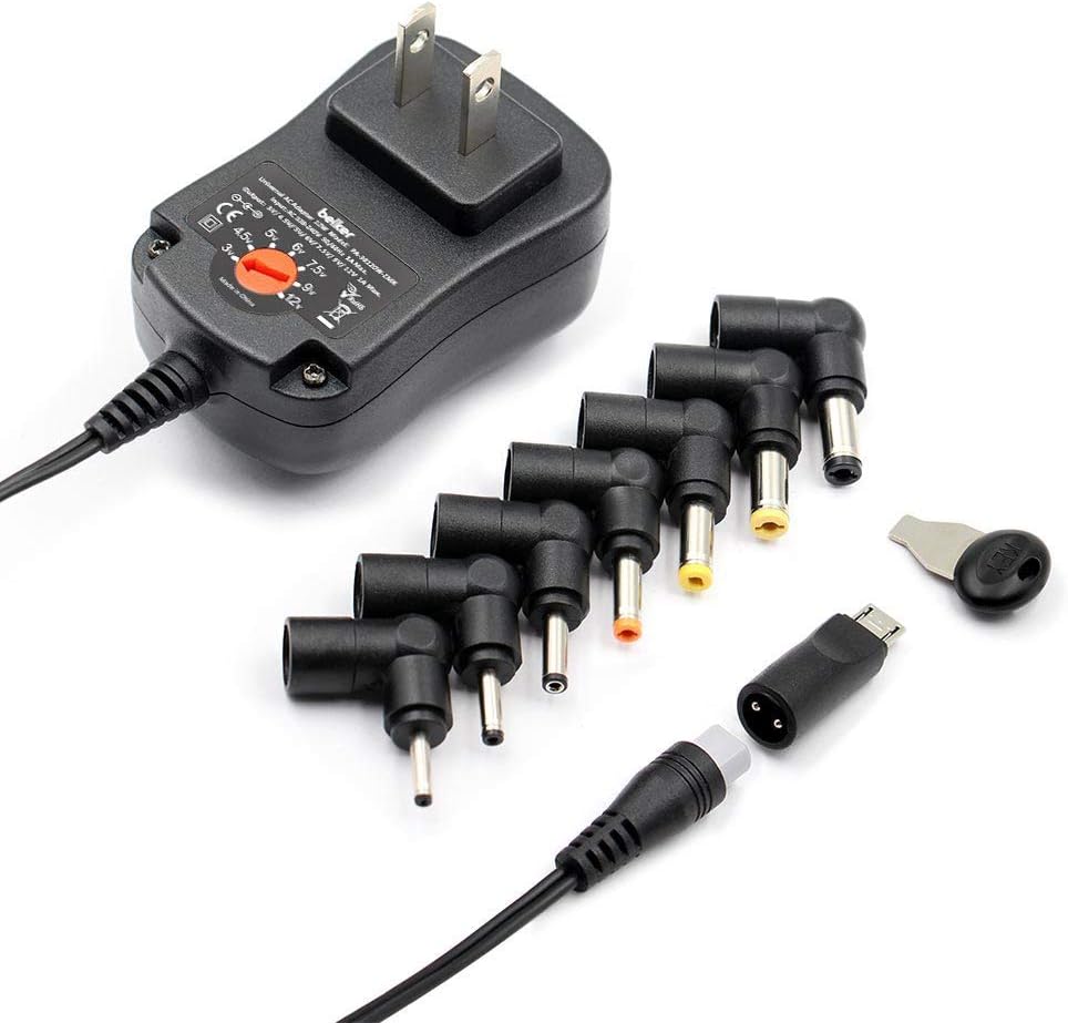 Belker 12W Universal 3V 4.5V 5V 6V 7.5V 9V 12V AC DC Adapter Power Supply for Household Electronics Router Speaker Smart Phone Tablet CCTV IP Camera - 1A 1000mA Amp Max.: Home Audio & Theater