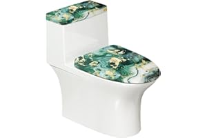 HUISEFOR Marble Toilet Lid Cover Set Green and Gold Toilet Seat and Tank Lid Cover 2Pcs Bathroom Set Easy to Install Machine Washable Toilet Lid Covers Replacement