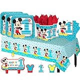 Another Dream Disney Mickey Mouse Fun To Be One Birthday Party Pack for 16 with Plates, Napkins, Cups, Tablecover, and Candles