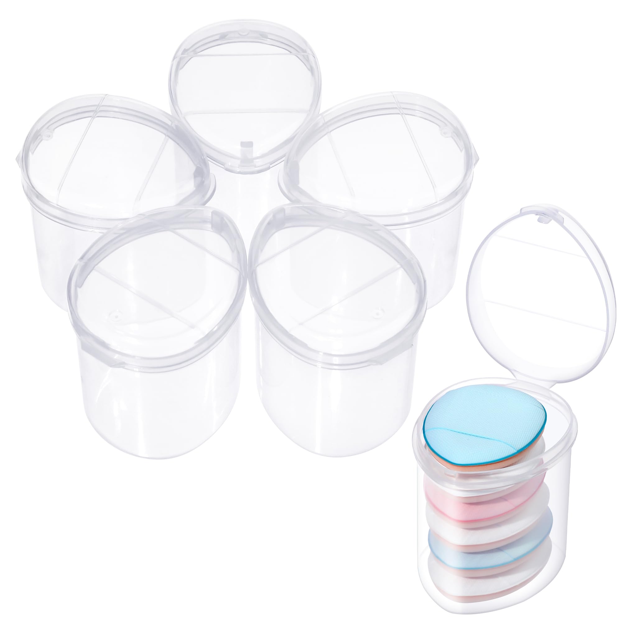 Photo 1 of ISKYBOB Set of 6 Mini Powder Puff Holder Cases, Travel Finger Puff Holder Portable Mini Makeup Sponge Triangle Powder Puff Storage Box Clear Small Beauty Blender Containers