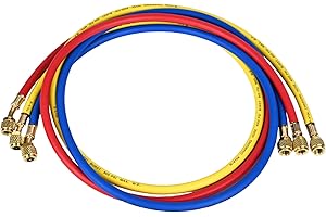 GELRIUNY 2025 Upgrade 21985 Plus II 1/4" Refrigerant Charging Hose, 60” (5FT), Standard 1/4" Flare Fittings, for R410A, R134A, R22 and All Common Refrigerants, Yellow/Red/Blue (3-Pack)