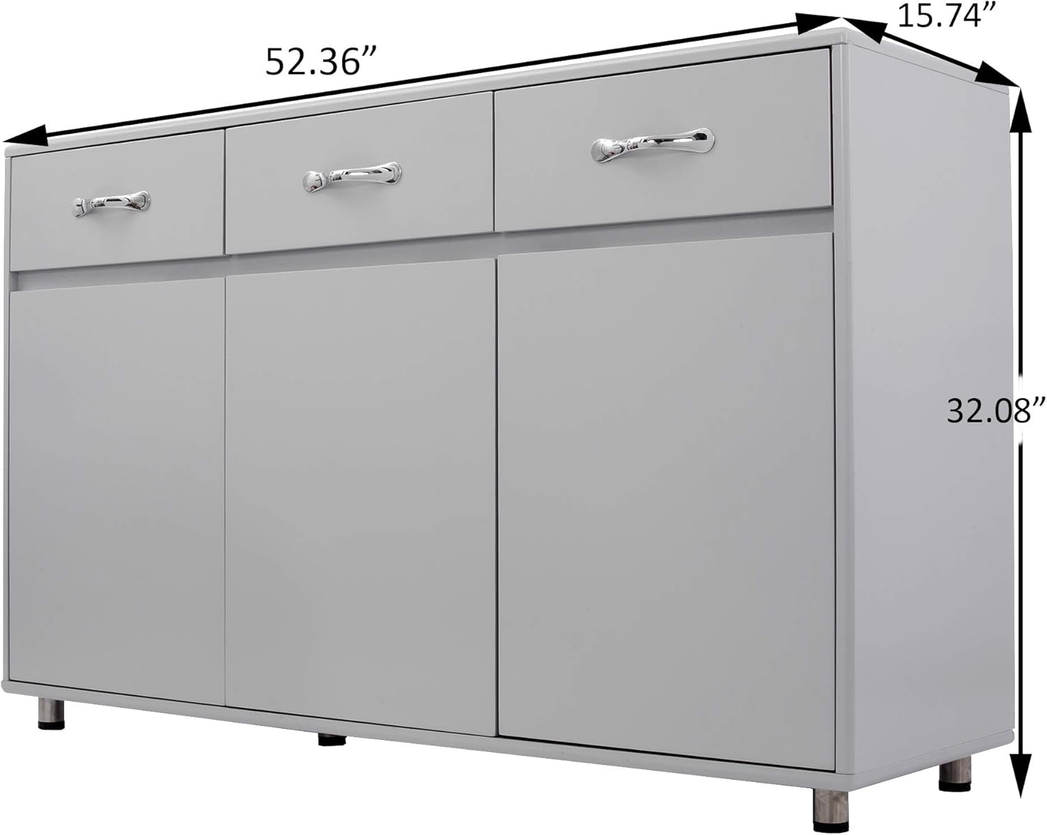 Grey Buffet Kitchen Sideboard with 3 Doors and 3 Drawers for