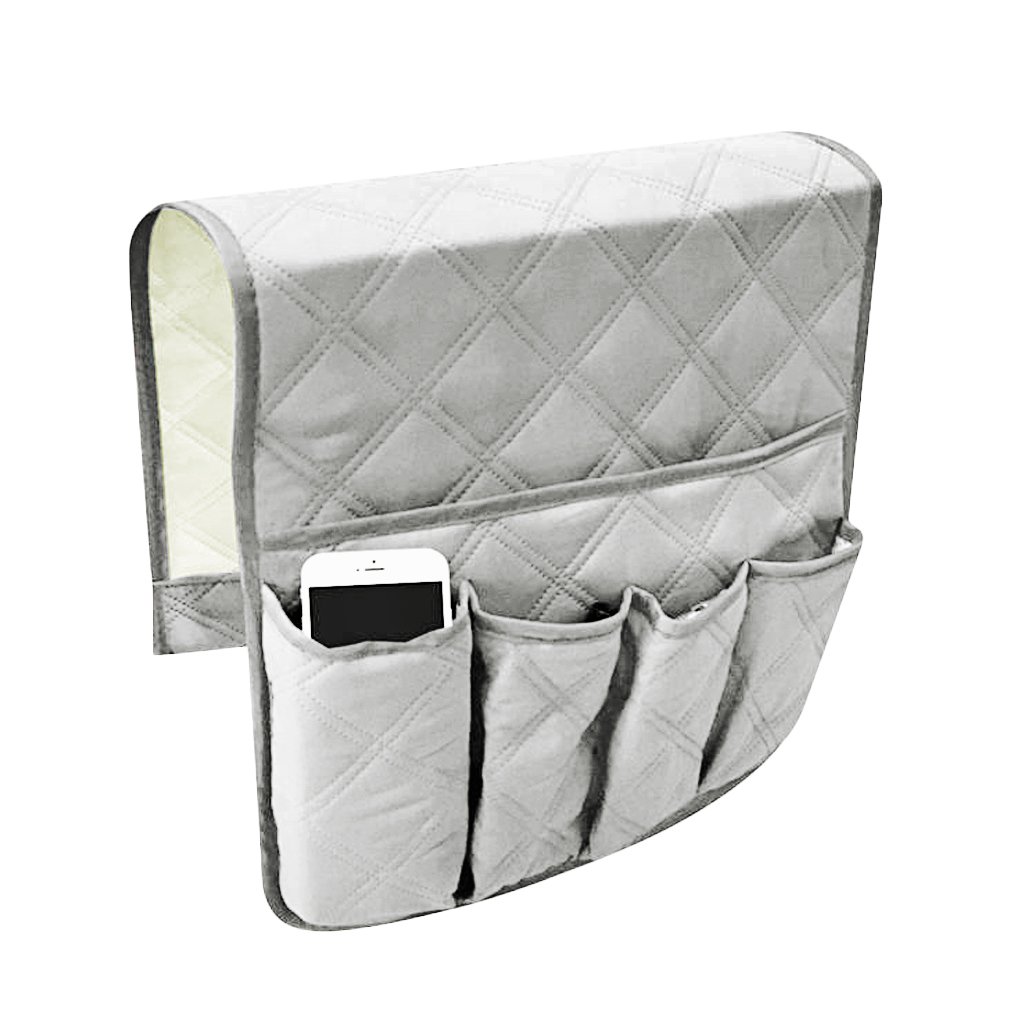 Waterproof and Antiskid Sofa Couch Chair Armrest Storage Organizer Handset Holder Caddy Pockets Bag for TV Remote Control Cellphone Tablets Magazines Glasses Snacks Pouch,Grey/Coffee