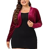 Agnes Orinda Women's Plus Size Cardigan Cocktail Party Open Front Bolero Cropped Velvet Shrug Top 2023