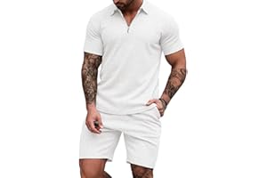 EISHOPEER Men's Polo Shirt and Shors Set Summer Outfits Fashion Zipper Polo Suit for Men Short Sleeve 2 Piece Tracksuit S-3XL