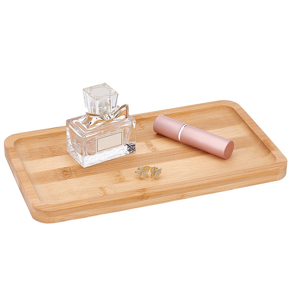 NBEADS Bamboo Serving Tray, 25x14cm Portable Rectangle Wooden Board, Jewelry Display, Vanity Flat Platter for Kitchen, Home, Bathroom, Dining, Snack, Inner Size: 23x12cm