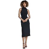 Maggy London Womens Draped Mock Neck Sleeveless Sheath Dress for Women | Ruched Waist | Black Dresses for Women