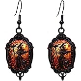 Vintage Halloween Earrings Gothic Mystery Witch Cameo Earrings Vintage Punk Crystal Glass Witch Dangle Earrings Victorian Jewelry for Women